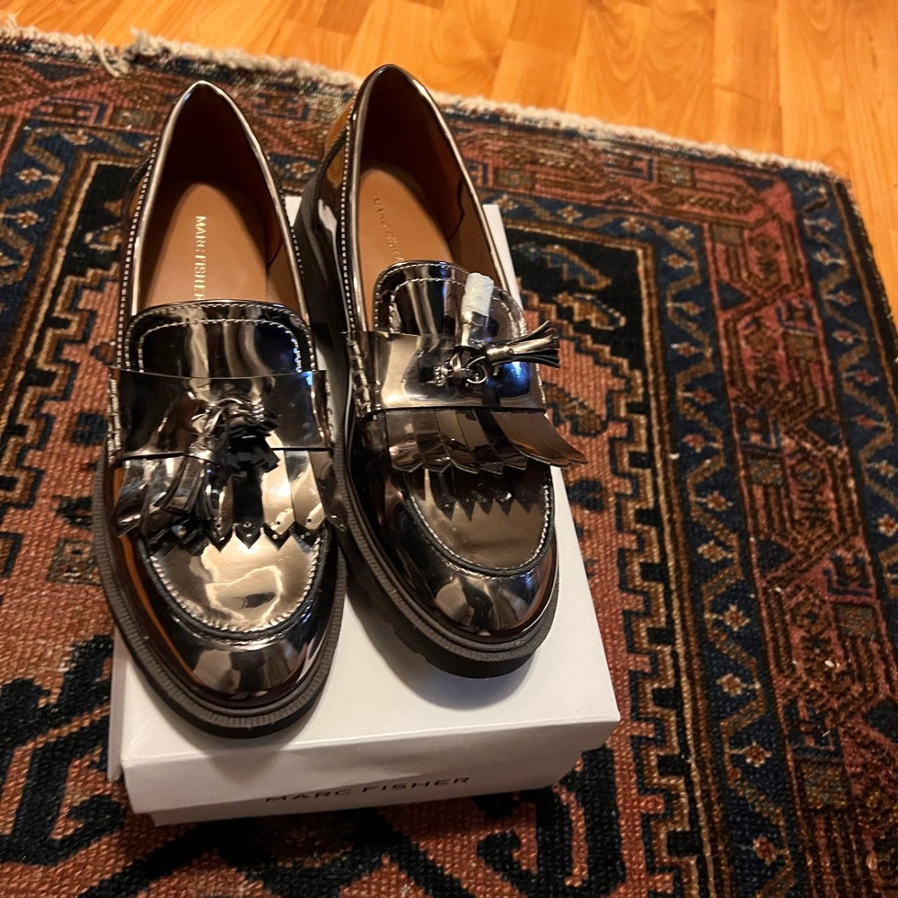 Marc Fisher Metallic Silver Loafers